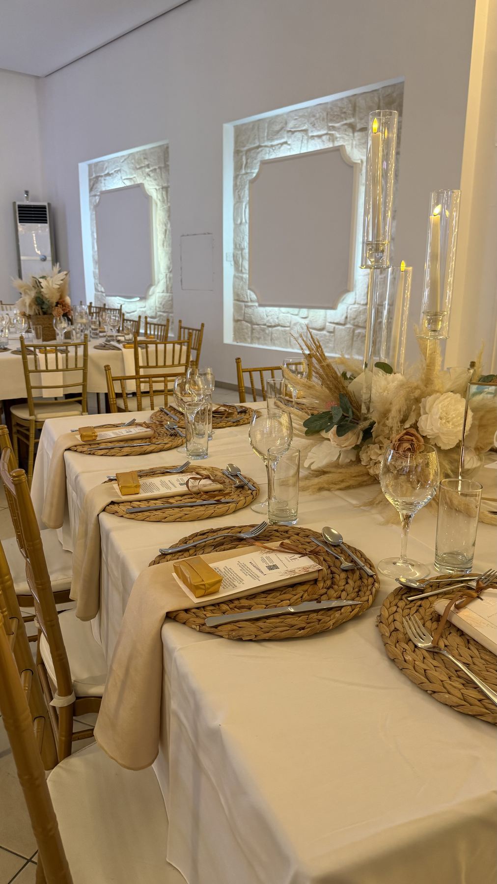 A place setting with menu card and flowers