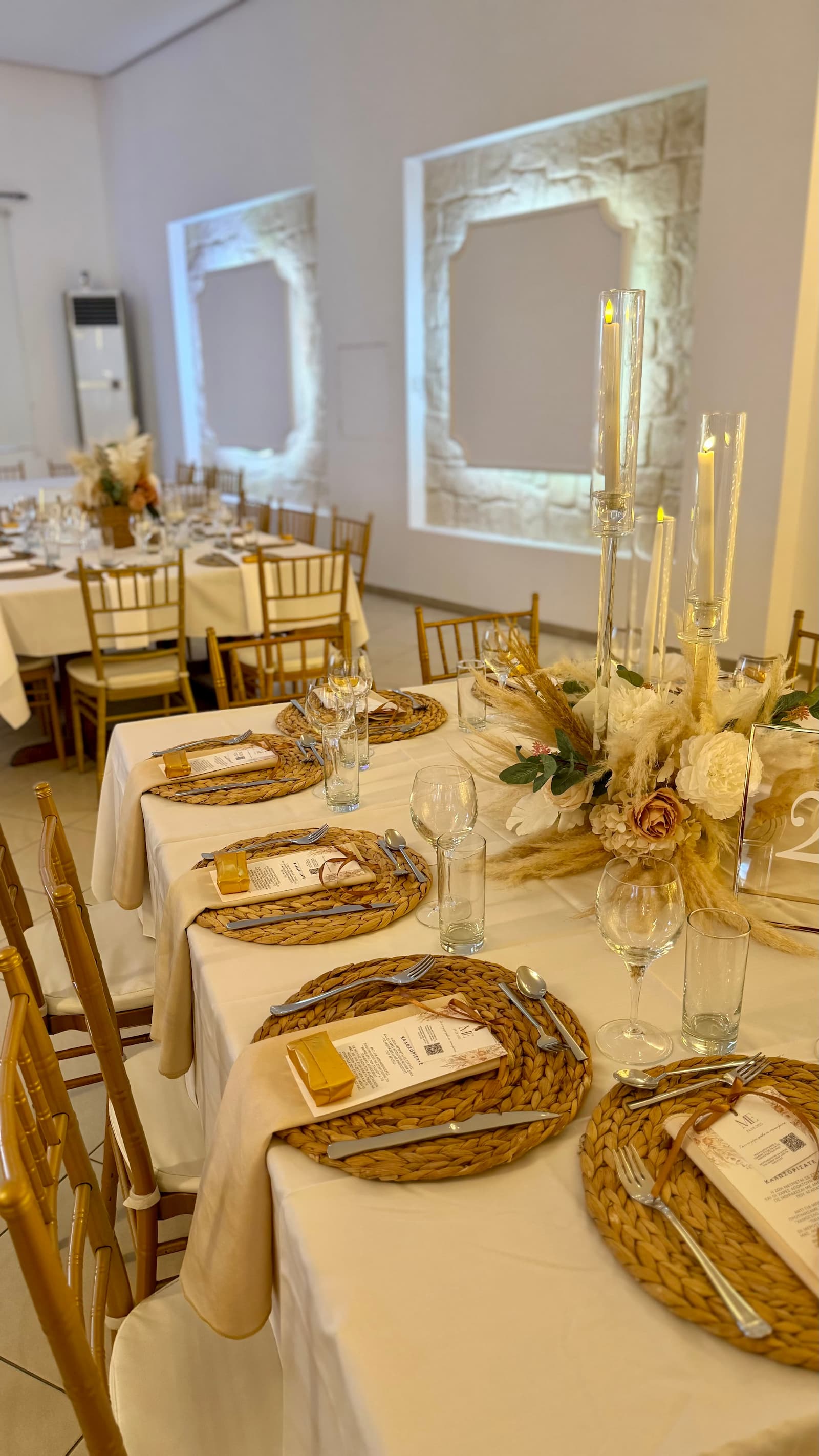 Long tables dressed for a wedding